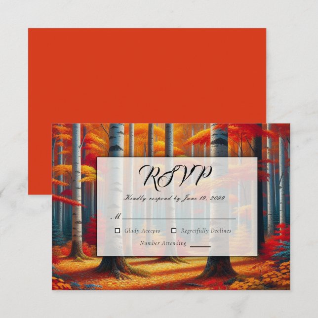  Rustic Birch Tree Fall Wedding RSVP Card (Front/Back)