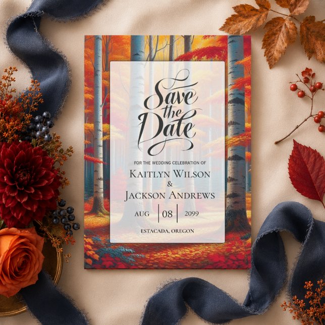 Rustic Birch Tree Fall Wedding Save The Date (Creator Uploaded)