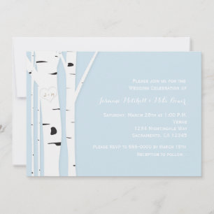 Rustic Birch Tree Heart Blue Wedding Invitation