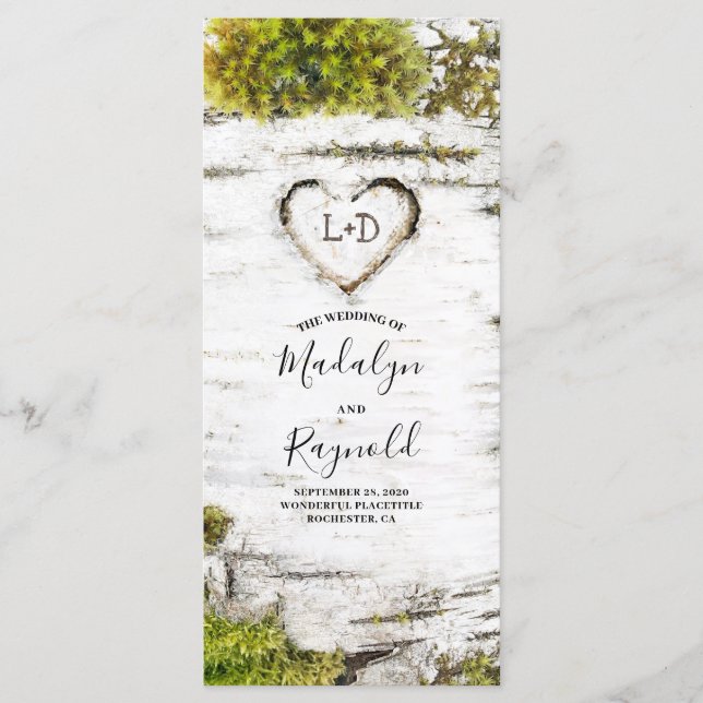 Rustic Birch Tree Heart Fall Wedding Programs Programme (Front)