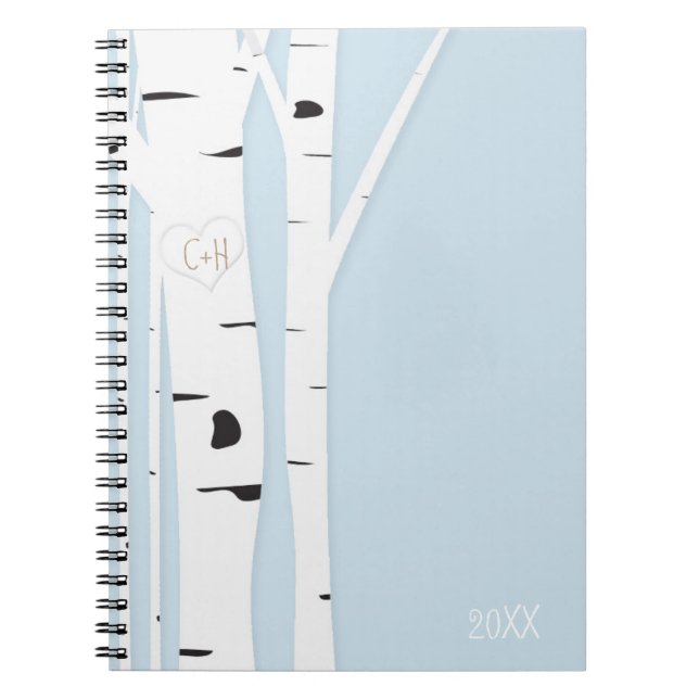 Rustic Birch Tree Heart Icy Blue Notebook Journal (Front)