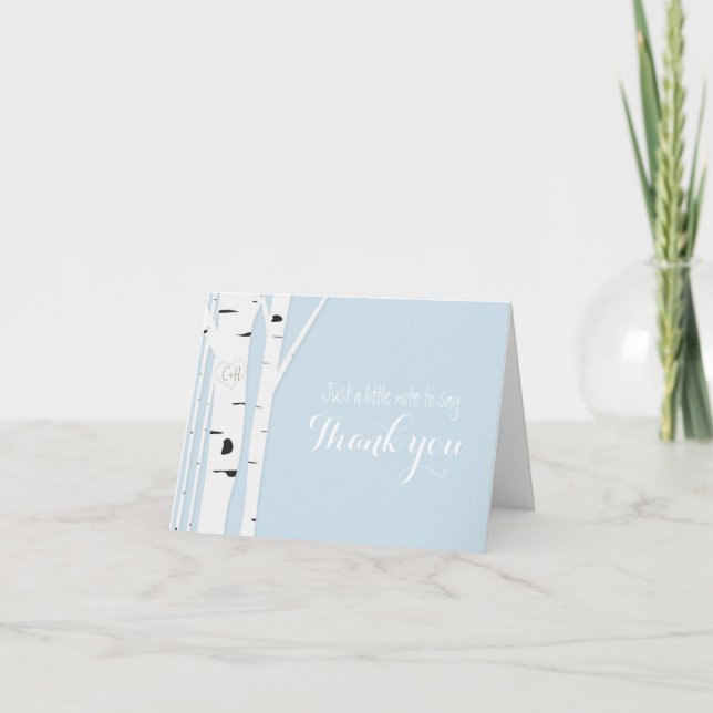 Rustic Birch Tree Heart Icy Blue Thank You Card (Front)