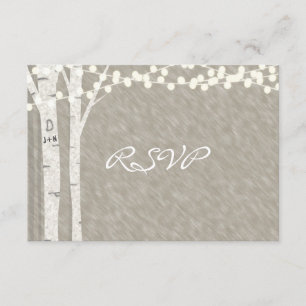 Rustic Birch Tree String Lights RSVP card