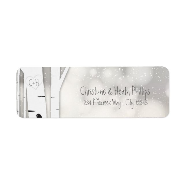 Rustic Birch Tree Winter Snowy Address Labels (Front)