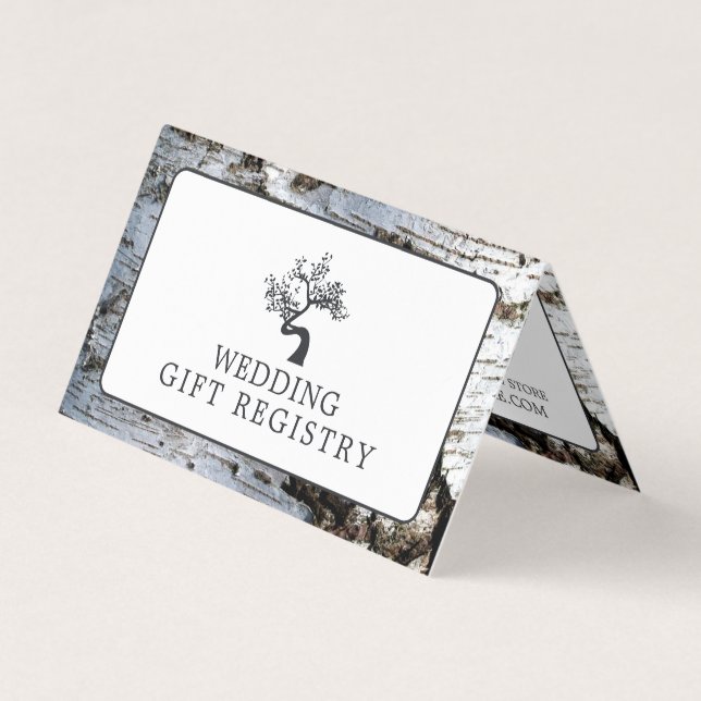 Rustic Birch Tree With Photo Gift Registry Card (Front)