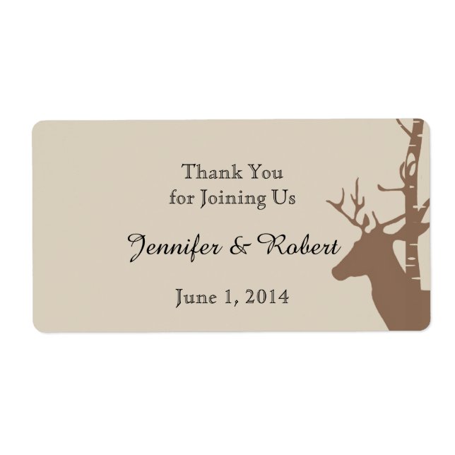 Rustic Birch Trees and Deer Water Bottle Label (Front)