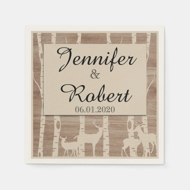 Rustic Birch Trees Deer Wedding Napkin (Front)