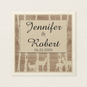 Rustic Birch Trees Deer Wedding Napkin