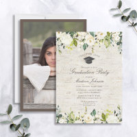 Rustic Birch White Floral Photo Graduation Party