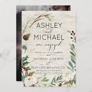 Rustic Birch Winter Photo Typography Party Invitation