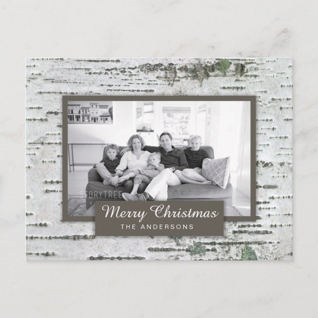 Rustic Birch Wood Christmas Photo Postcard (Front)