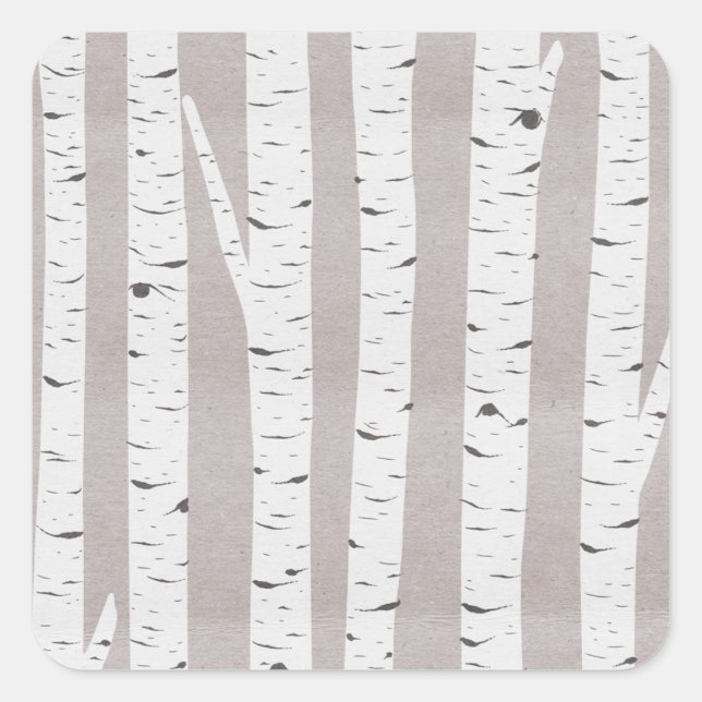 Rustic Birch Wood Trees & Branches Natural Modern Square Sticker (Front)