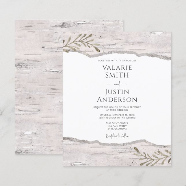 Rustic Birch Wood Wedding Invitation (Front/Back)