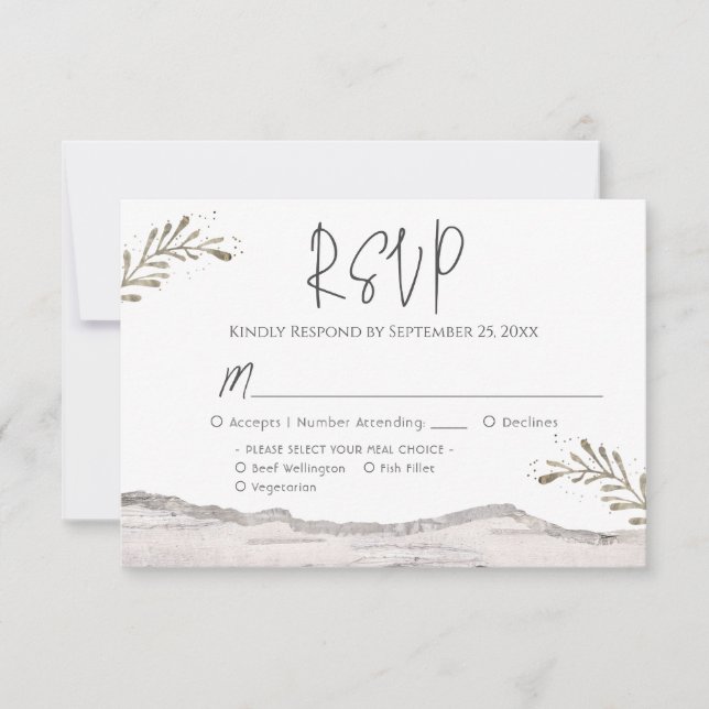 Rustic Birch Wood Wedding RSVP (Front)