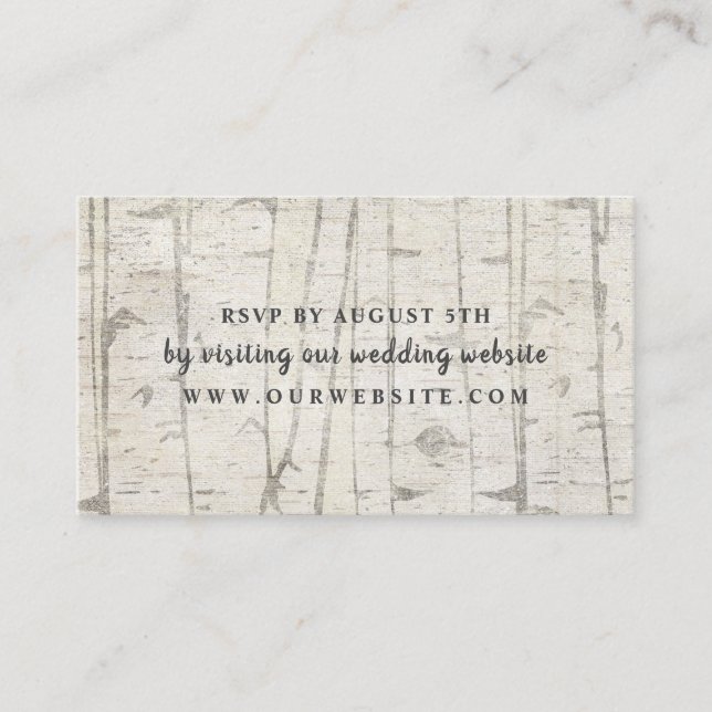Rustic birch wood wedding rsvp website card (Front)