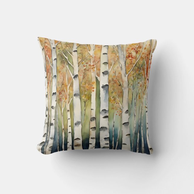 Rustic Birchwood Trees Fall Colours Nature Decor  Cushion (Front)