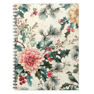 Rustic Bird and Poinsettia Christmas Pattern (11) Notebook