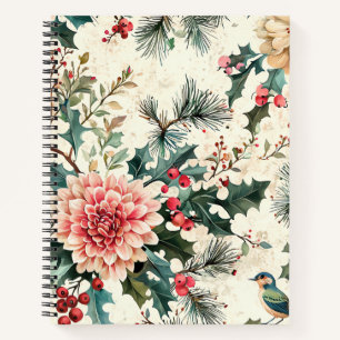 Rustic Bird and Poinsettia Christmas Pattern (11) Notebook