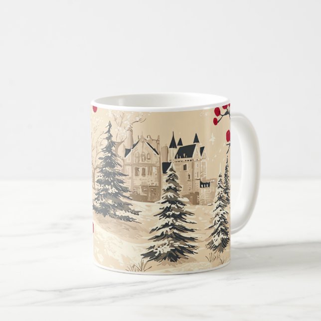Rustic Bird and Poinsettia Christmas Pattern (12) Coffee Mug (Front Right)