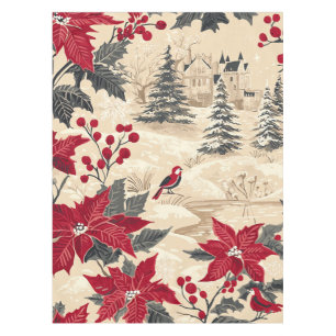Rustic Bird and Poinsettia Christmas Pattern (12) Tablecloth