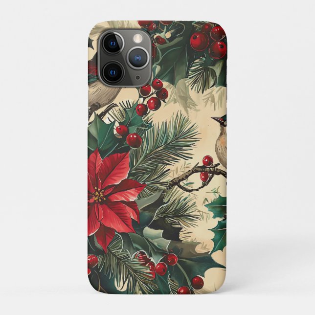 Rustic Bird and Poinsettia Christmas Pattern (13) Case-Mate iPhone Case (Back)