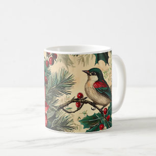Rustic Bird and Poinsettia Christmas Pattern (13) Coffee Mug
