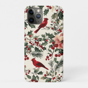 Rustic Bird and Poinsettia Christmas Pattern (14) iPhone 11 Pro Case