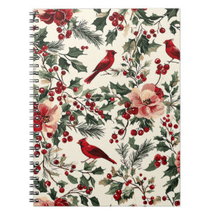 Rustic Bird and Poinsettia Christmas Pattern (14) Notebook