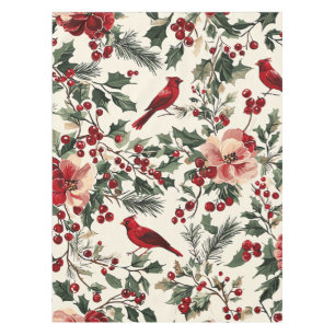 Rustic Bird and Poinsettia Christmas Pattern (14) Tablecloth