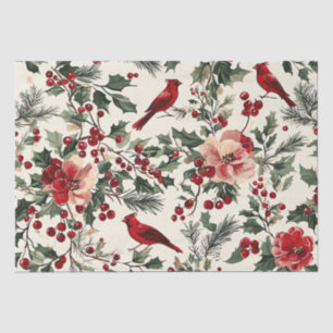 Rustic Bird and Poinsettia Christmas Pattern (14) Tissue Paper