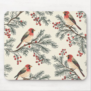 Rustic Bird and Poinsettia Christmas Pattern (16) Mouse Mat