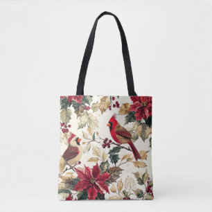 Rustic Bird and Poinsettia Christmas Pattern (16) Tote Bag