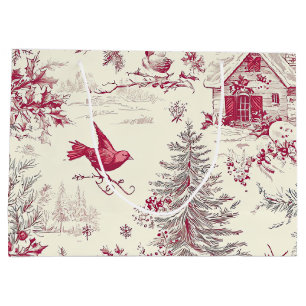 Rustic Bird and Poinsettia Christmas Pattern (17) Large Gift Bag