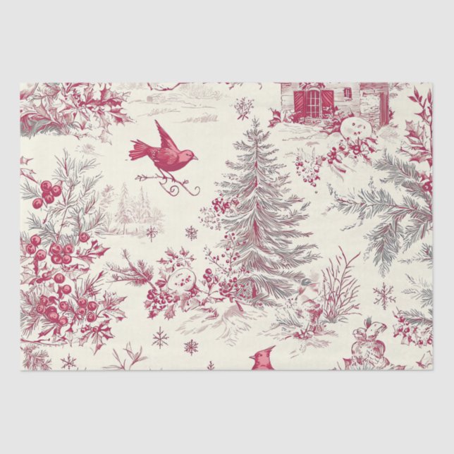 Rustic Bird and Poinsettia Christmas Pattern (17) Tissue Paper (Front)