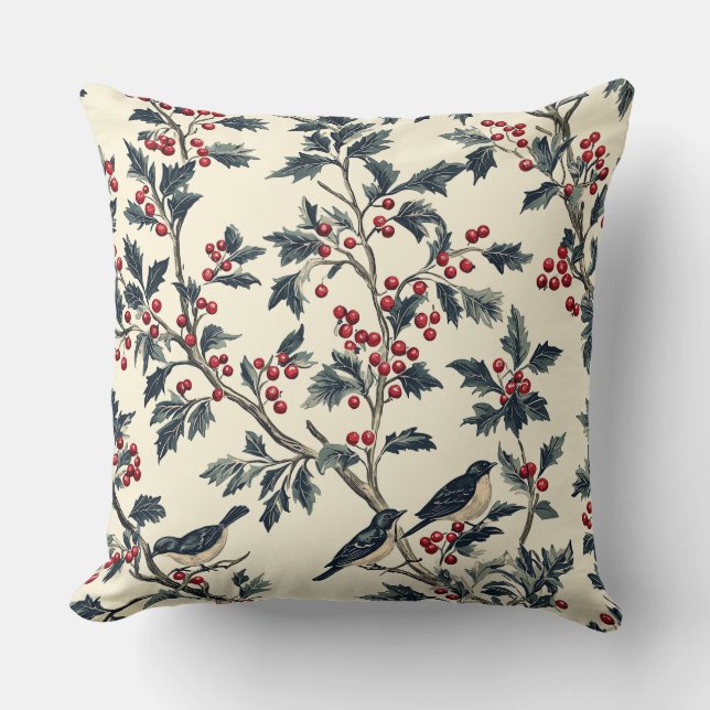Rustic Bird and Poinsettia Christmas Pattern (18) Cushion (Front)