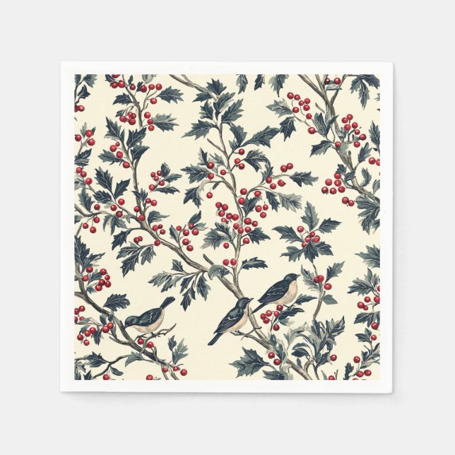 Rustic Bird and Poinsettia Christmas Pattern (18) Napkin (Front)