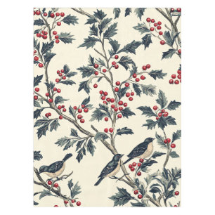 Rustic Bird and Poinsettia Christmas Pattern (18) Tablecloth