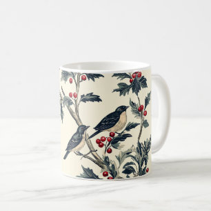 Rustic Bird and Poinsettia Christmas Pattern (19) Coffee Mug