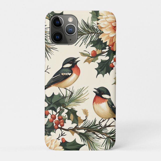 Rustic Bird and Poinsettia Christmas Pattern (21) Case-Mate iPhone Case (Back)