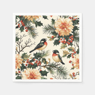 Rustic Bird and Poinsettia Christmas Pattern (21) Napkin