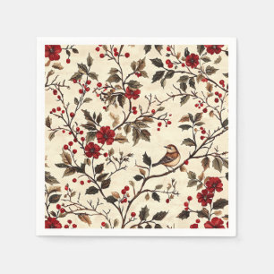 Rustic Bird and Poinsettia Christmas Pattern (22) Napkin