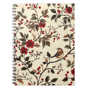Rustic Bird and Poinsettia Christmas Pattern (22) Notebook