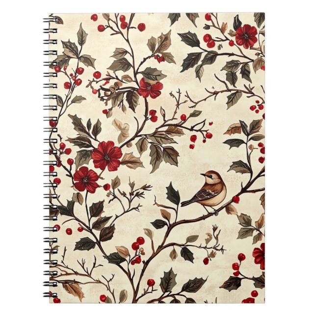Rustic Bird and Poinsettia Christmas Pattern (22) Notebook (Front)
