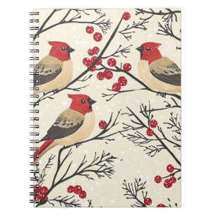 Rustic Bird and Poinsettia Christmas Pattern (3) Notebook