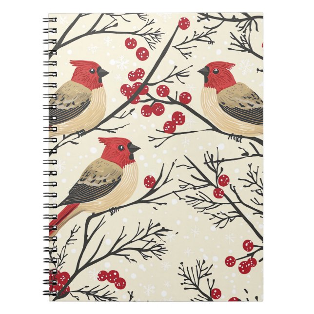 Rustic Bird and Poinsettia Christmas Pattern (3) Notebook (Front)