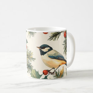 Rustic Bird and Poinsettia Christmas Pattern (9) Coffee Mug