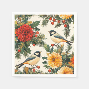 Rustic Bird and Poinsettia Christmas Pattern (9) Napkin