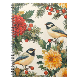 Rustic Bird and Poinsettia Christmas Pattern (9) Notebook