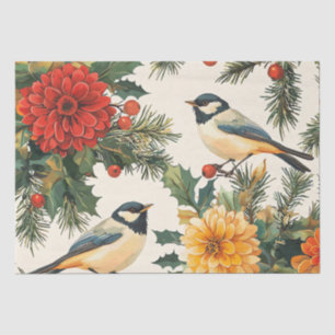 Rustic Bird and Poinsettia Christmas Pattern (9) Tissue Paper