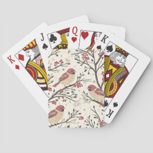 Rustic Bird and Poinsettia Christmas Pattern Playing Cards